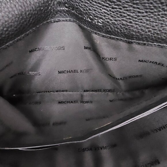 Michael Kors Jet Set Soft Pebbled Leather Travel Large Black Flat Wallet - Picture 5 of 12